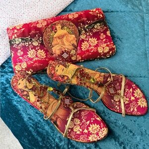 J.Renee Red and Gold Sandals with Matching Clutch